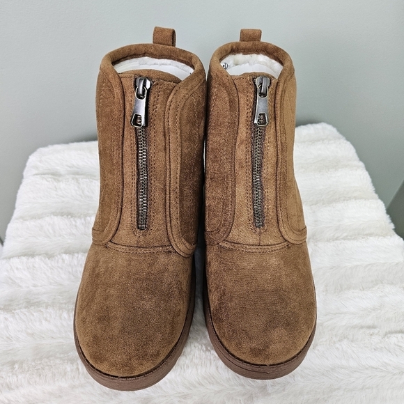 SO Myraa Women's Cozy Vegan Fur Lined Microfiber Ankle Boots 7.5 CHESTNUT - Picture 3 of 11